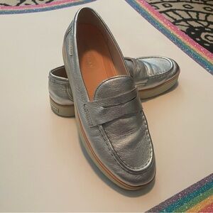 Cole Haan Nantucket Metallic Silver Loafers Size 9